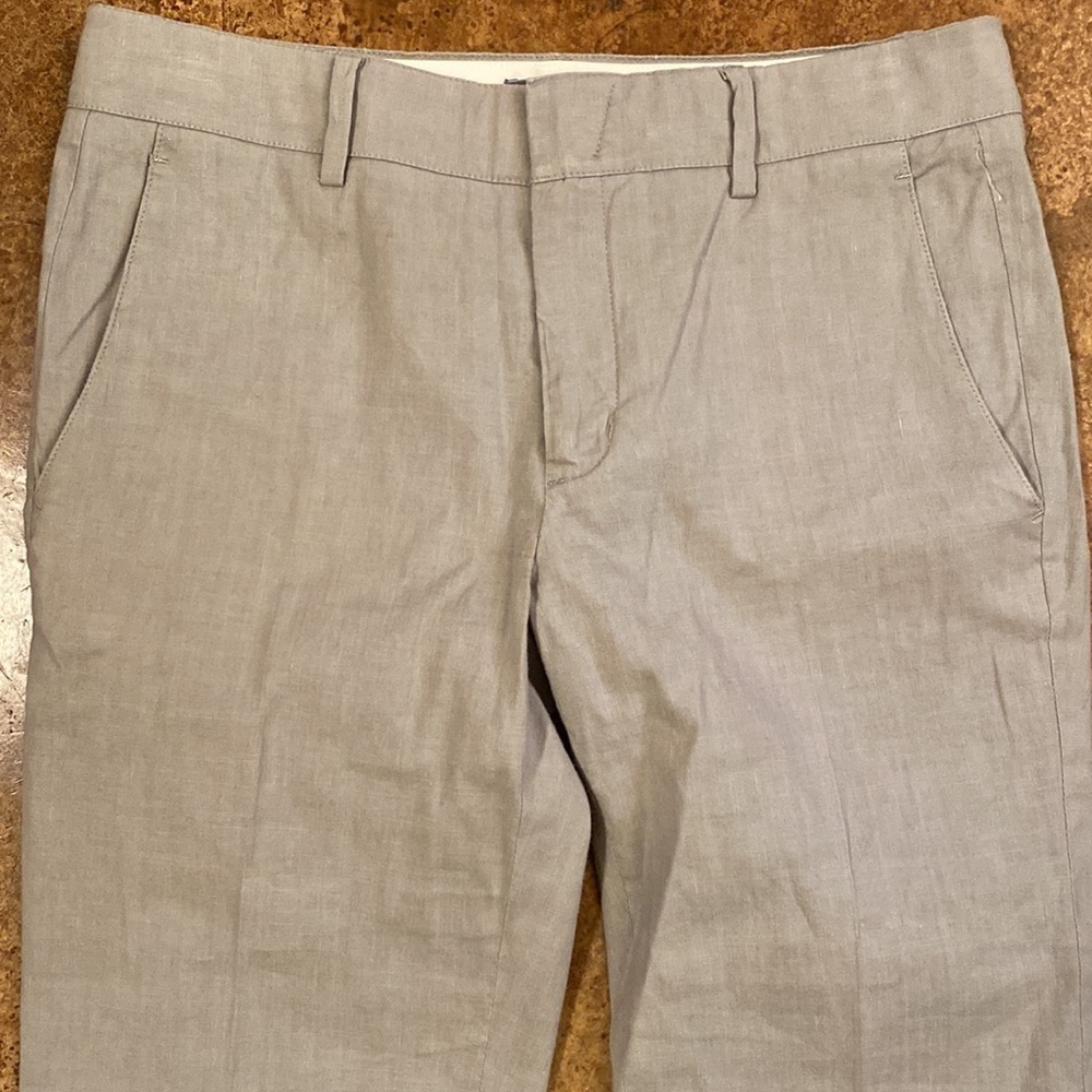 VINCE Camuto grey flat front skinny linen trouser dress pants